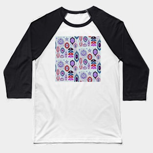 Purple and Navy Retro Ornament Pattern Baseball T-Shirt